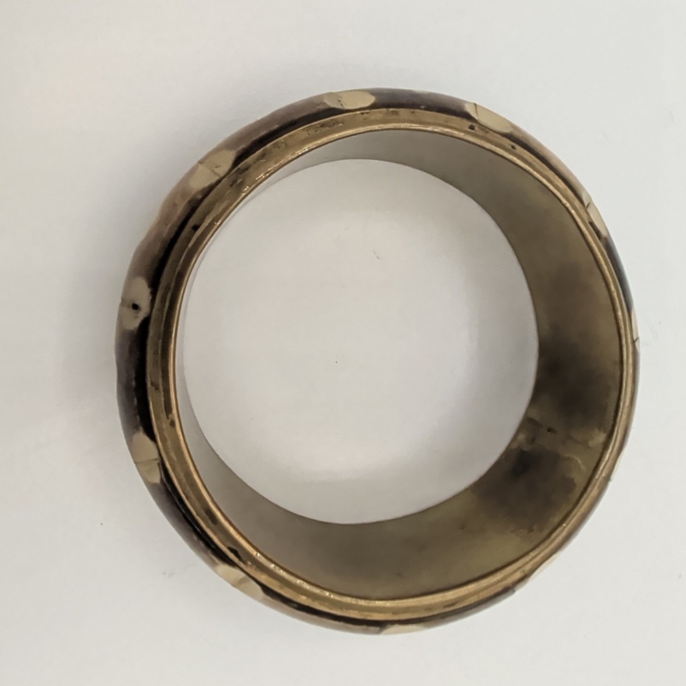 Vintage Brass Bangle Bracelet Inlaid‎ Batik Bone Polka Dot Boho Ethnic 7.5 - Picture 9 of 10